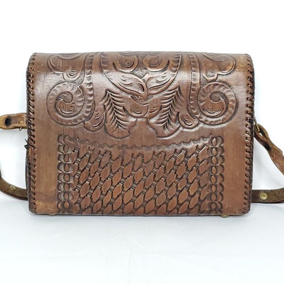 Vintage Leather Tooled Saddle Bag Purse Brown Floral Western Cowgirl Jo-O-Kay - Picture 4 of 16